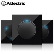 Atlectric 1/2/3/4 Gang 1/2 Way Light Switch Button Light Blocker Black Tempered Glass Panel Wall Swi