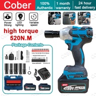 Original Impact Wrench 520NM Impact wrench 199V 2in1 Cordless Electric Wrench Screwdriver Drill Cord