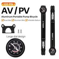 Bicycle Pump 120PSI Portable Aluminum Bicycle Pump With Pressure Gauge Schrader Presta Valve Inflato