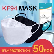 【มีสินค้า】PINSV 50pcs 50 เม็ด ชั้น 4 KF94 หน้ากากอนามัยเวอร์ชั่นเกาหลี ต้นฉบับ ระบายอากาศ PM2.5 ทำซ้ำได้ หน้ากากป้องกันสีขาว หน้ากากดำ ป้องกันการหล่น