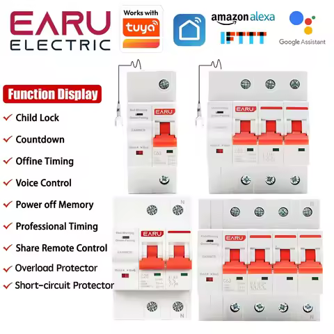 Tuya WiFi Smart Circuit Breaker MCB 1/2/3/4P 63A 100A Short Circuit Overload Protection Switch Timer