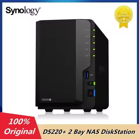 Original Synology DS220+ 2 Bay NAS DiskStation 2 GB DDR4 non-ECC 64-bit Storage Server Black (Diskle