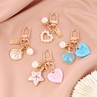 Women's Keychain Pearl Pendant Keyring Earphone Accessories Peach Heart Chain Fashion Keychain Shell Keychain
