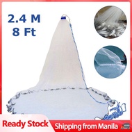 8Ft 2.4M Fishing Net Bait Easy Throw Hand Cast 3/4 inch Strong Nylon Mesh Saltwater Fishing Cast Net