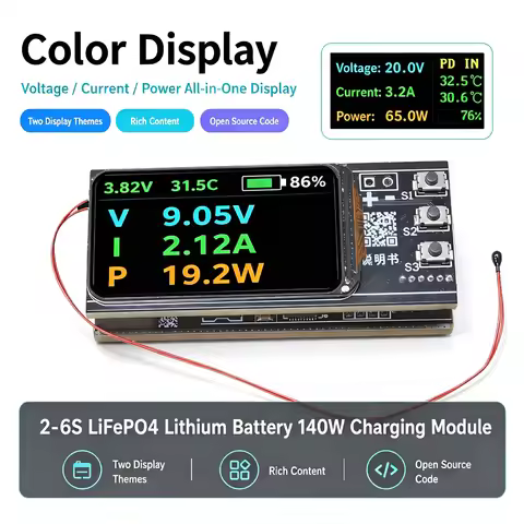 IP2366 Buck Boost Fast Charging Module 140W 2-6S LiFePO4 Lithium Battery 0.96 Inch TFT Screen PD PPS