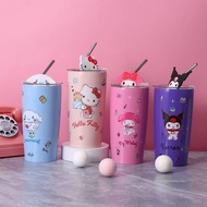 600ML Straw Bottle Kids Water Bottle Cartoon Series Cute Water Bottle