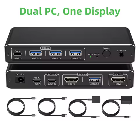 Navceker 2K 120Hz Thunderbolt USB C HDMI KVM Switch 100W PD Charge Type C USB KVM Switcher for PC De
