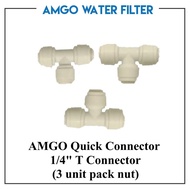 AMGO Water Filter, Dispenser T Connector 1/4" Tube Hose, Quick Connector Nut