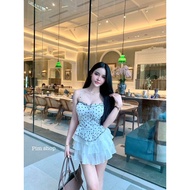 (ST-000555)Chiffon inner set with small straps and polka dot bra cup