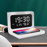 LED electronic alarm clock wireless charger with mirror clock 12/24H temperature date wireless charging holder