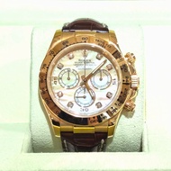 95%NEW二手ROLEX DAYTONA 116518 40MM 18K金/鑲鑽珍珠母貝面/深啡色皮帶 #香榭站正品