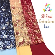 Exclusive 3D Floral Embroidered Lace & Plain Lining Fabrics / Wedding Floral Lace / Set Kain Lace da