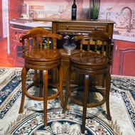 Island High Stool Backrest All Solid Wood Rotating American Bar Chair Household Chair Bar Chair Kitc