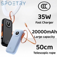 35W powerbank super fast charging telescopic power bank with built-in lanyard compact and portable