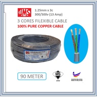 UMS 1.25mm x 3c 100% Pure Copper Sirim Pvc Flexible 3 Cores Cable Wire Color (Grey)