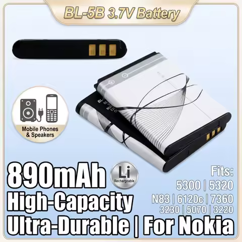 BL-5B 890mAh Rechargeable Lithium Battery Compatible For Nokia 5300 5320 N83 6120c Mobile Phone Plug