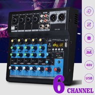 Portable Bluetooth 6-Channels Mixing Console Audio Mixer w/USB DJ Sound Mixing Console MP3 Jack Amplifier Karaoke 48V