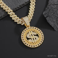⭐⭐European American Hip-Hop Style Unique Dollar Pendant Necklace Men's Trendy Diamond-Studded Dollar