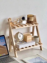 1 件簡約風格 Ins 梯形木質雙層桌面儲物架,實木辦公桌收納架,適用於宿舍和臥室