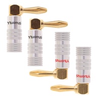 Ytuomzi 4PCS Right Angle Speaker Banana Plugs 90°Degree 24K Gold Plated Audio Jack Connector L Shape