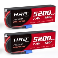 2packs 2S 5200mAh Lipo Battery with EC5 Plug 7.4V 120C Hardcase RC Lipo Battery Compatible with RC C
