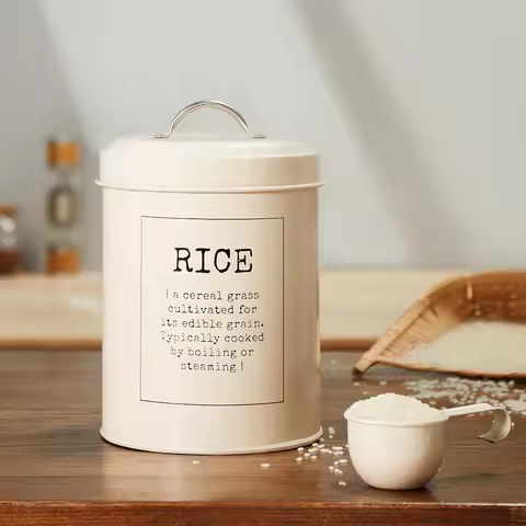 2.5kg Vintage Metal Rice Storage Box for Kitchen Flour Powder Container with Sealing Cover Round Foo