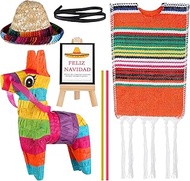 Outus 8 Pcs Mexican Christmas Doll Accessories Set Mini Donkey Pinatas Mexican Serape Poncho and Som