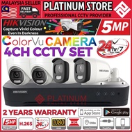 HIK HIKVISION ColorVu 4 CHANNEL 5.0MP 4CH CCTV HD 5MP HIK 1920P DVR + 4 Camera Package Set Full Time