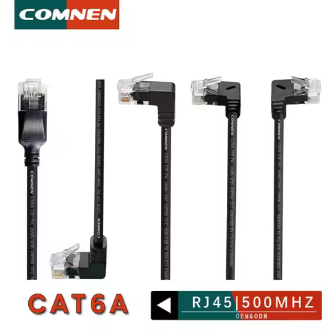 COMNEN Cat6a RJ45 90 Degree Angle Ethernet Cable Slim Patch Cord FTP Lan Cable UTP RJ 45 for Router 