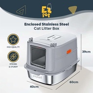 EZPET【HIGH QUALITY Enclosed Stainless Steel Cat Litter Box 】Cat Litter Box Toilet Cat Litter Tray Ta