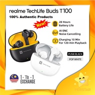 [ 1:1 Exchange ] realme Techlife Buds T100-28 hours Total Playback | Ai Noise Cancellation Calls | I