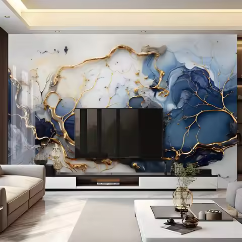 Custom Large Size 3D Wallpaper Modern Mable Golden Blue Wall Paper for Living Room TV Background Mur