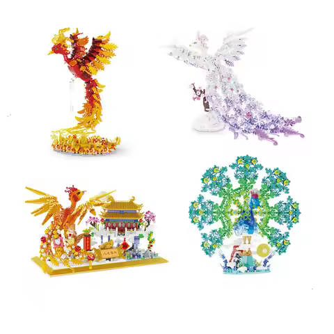 New City Creativity Chinese Culture Ice Fire Phoenix Building Blocks Peacock Flaunting Its TailBrick
