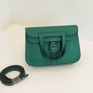 閒置新 Hermes愛馬仕 竹子綠銀扣 Mini Halzan馬蹄包 Swfit皮