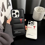 iPhone17 Trend fashion AM1 red love label Down jacket Phone Case Suitable for IPhone16 16Pro 16PM 15