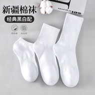 [Banniang Recommended 4.5] Xinjiang Cotton Socks Men's Stockings Black White Solid Color Medium Shor