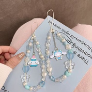 anime Cute Cinnamoroll Blue White Color bead Mobile Phone Charm Wristband Lanyard Short