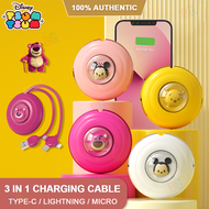 100% Authentic Disney Cable Fast Charging 2.4A Lightning Cable Adjustable 3 in 1 Charging Cables Micro USB Type-C 1.2 meter for all smart devices TSUM TSUM DTM1