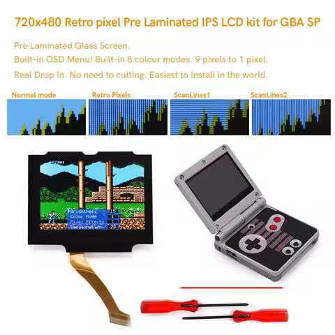 3.0 inch Drop in For Gameboy Advance SP GBA SP V5 IPS Mod Laminated backlight LCD display with HD 72