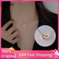 【100% Original】Simple Double Heart Necklace pawnable 18k necklace for women Fashion Strand Necklaces Women Fine Chain Necklaces couple necklace stainless steel necklace dancing chain 18k gold choker necklace korean style Wedding Party Friends Jewelry Gift