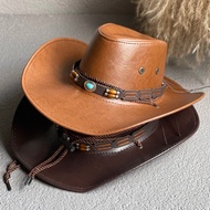 Cowboy Hat Men's Vintage Coffee Felt Wide Brim Bucket Hats Man For Men Women Fedora Leather