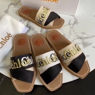 Early Spring New Style Chloe Embroidered Flat Strap Slippers Outer Wear Square Toe Flat Color Matchi