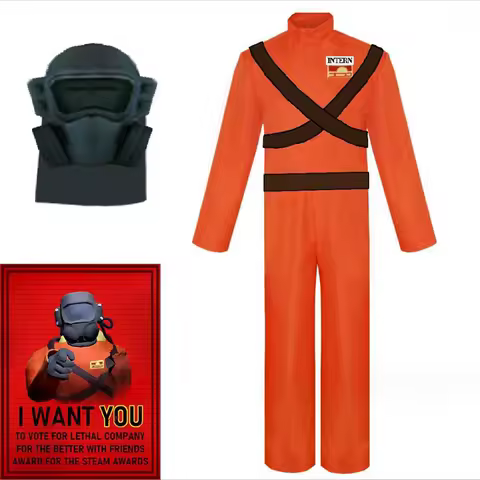 Game Lethal Company Cosplay Red Jumpsuits Mask Team Play Clothing Outfit for Adults Kid
