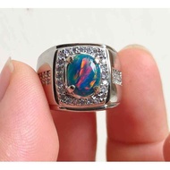 AUSSY IKAT SILVER 926 KALIMAYA BLUE OPAL STONE RING