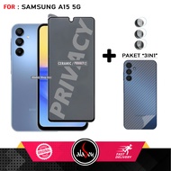 Tempered Glass Anti SPY Samsung A15 5G Anti Scratch Privacy + Tempered Glass camera and Carbon Skin