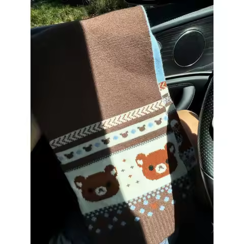 New cute Rilakkuma wool knitted campus bestie couple gift warm scarf gift giving