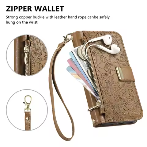 Zipper Multi Card Slot Wallet Flip Case For Samsung Galaxy A07 A17 A06 A16 A26 A36 A56 A05 A05S A15 