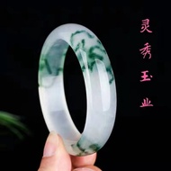 Natural jade bracelet Yang green floating flower quartzite jade bracelet Narrow version Bangle