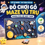 Solar System Wooden Puzzle Board, 8 Planets, Sliding Trajectory, Children's Thinking Toy