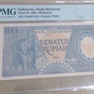 uang kuno 100 biru 1964 pmg 64